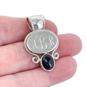 Vintage Thailand Sterling Silver 925 ABR Monogram Glass Pendant